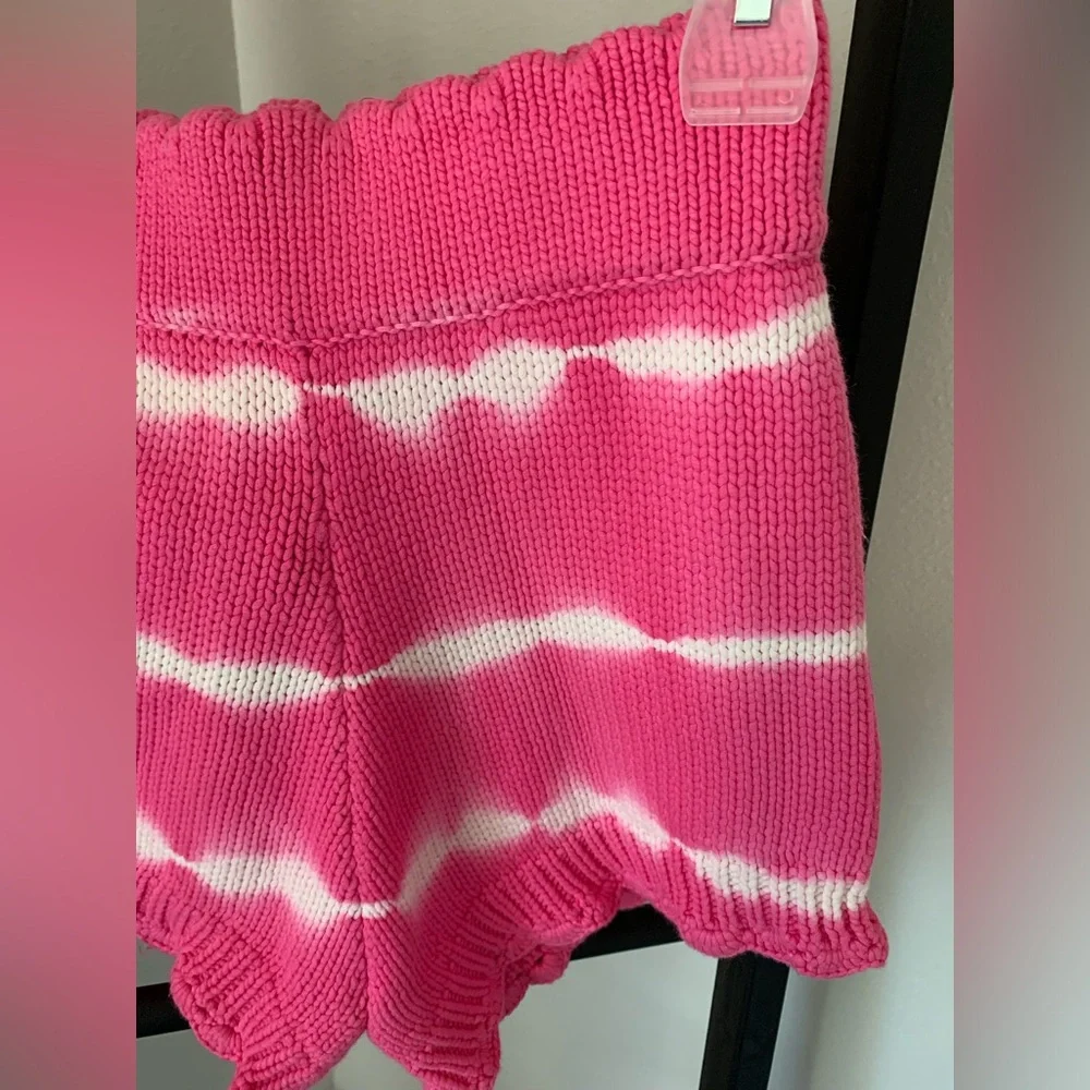 LoveShackFancy Pink and White Tie-Dye Knit Shorts